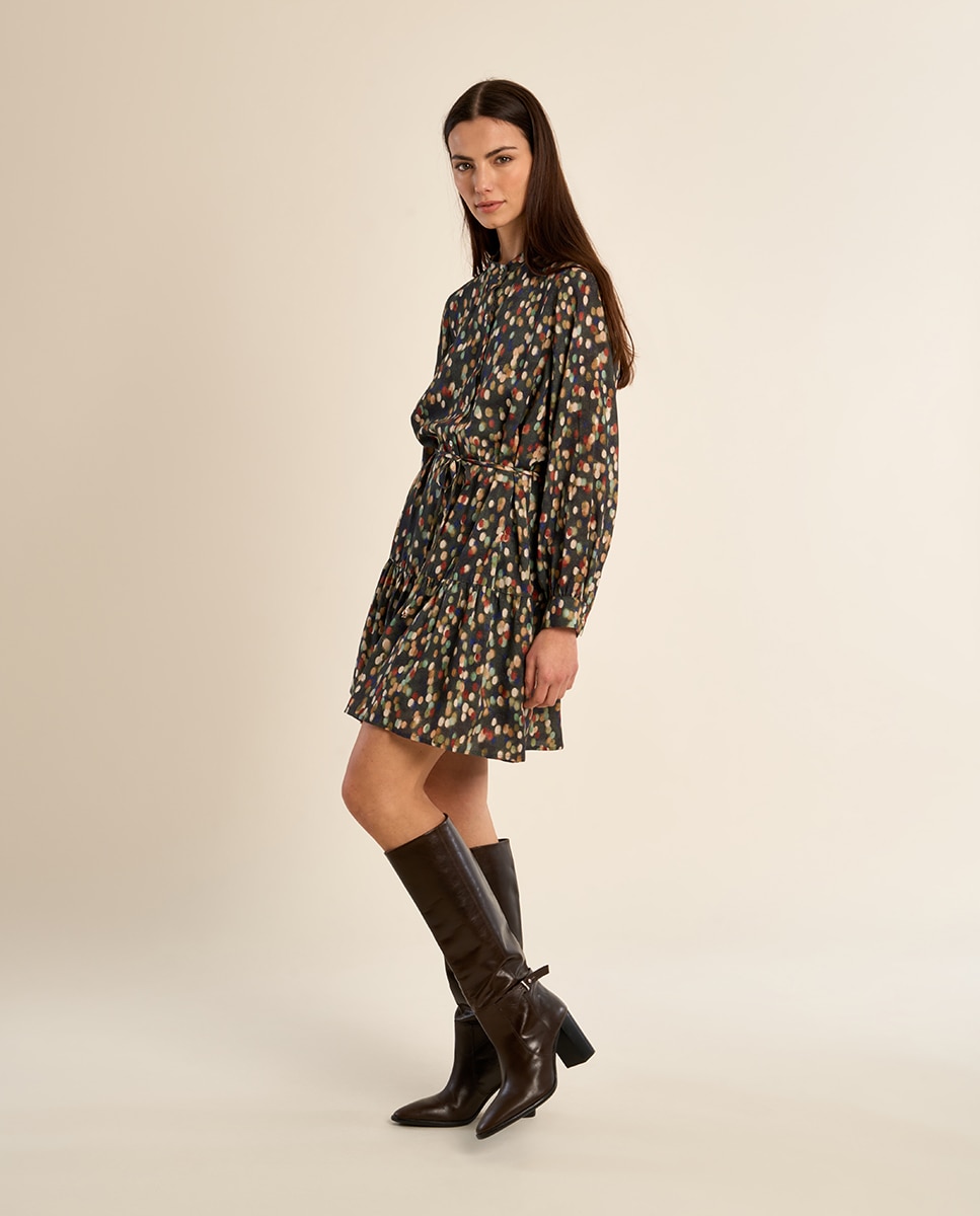 Vestido camisero con estampado y volantes - Molly Bracken - Kaki Kaki-1