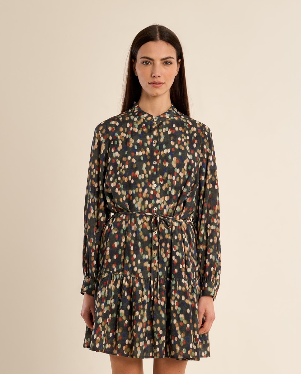 Vestido camisero con estampado y volantes - Molly Bracken - Kaki Kaki-2