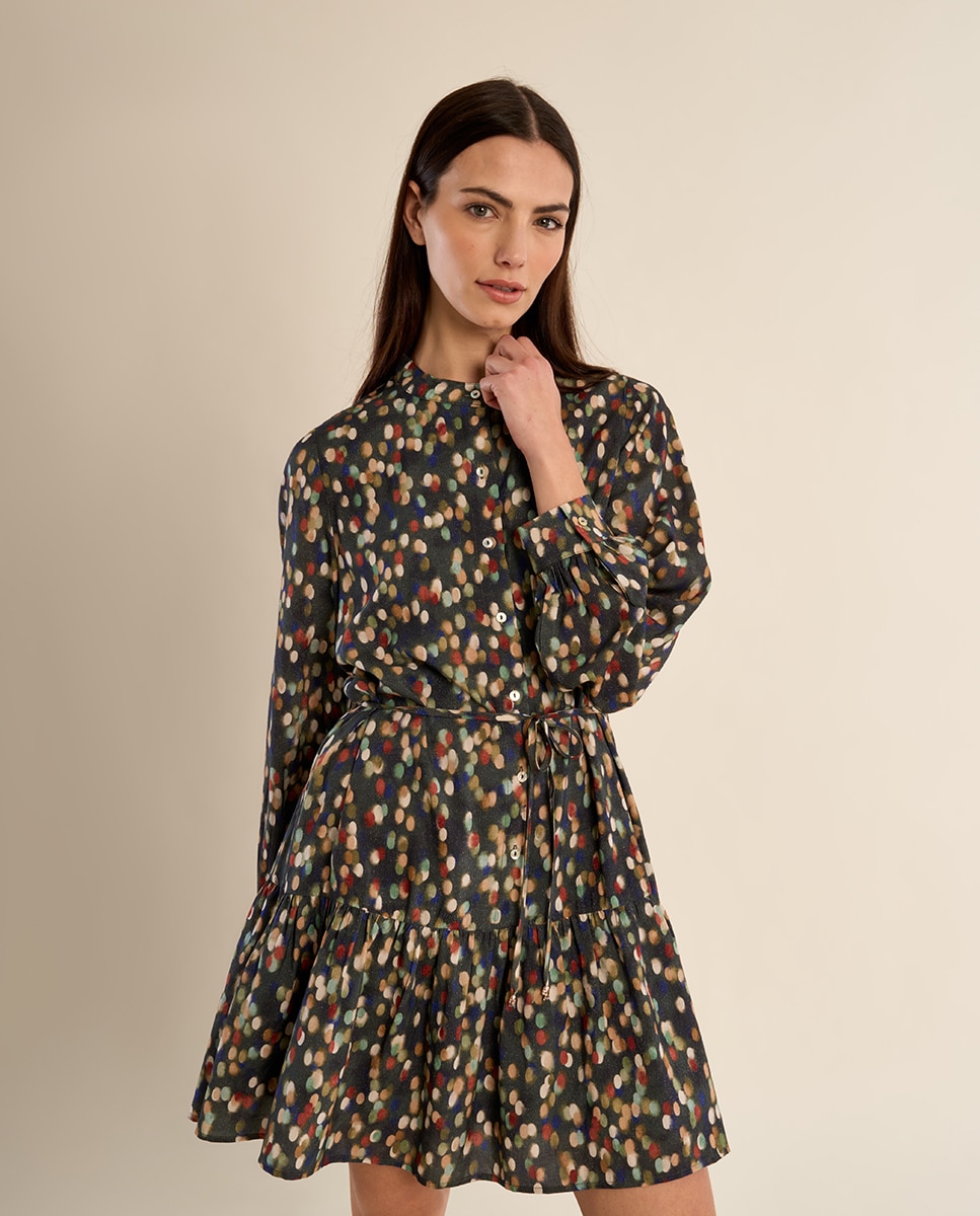 Vestido camisero con estampado y volantes - Molly Bracken - Kaki Kaki-3