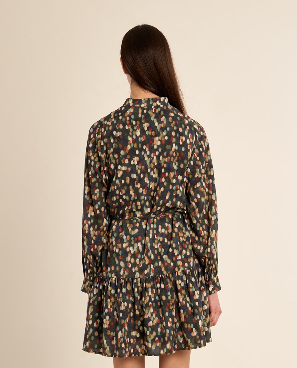 Vestido camisero con estampado y volantes - Molly Bracken - Kaki Kaki-4