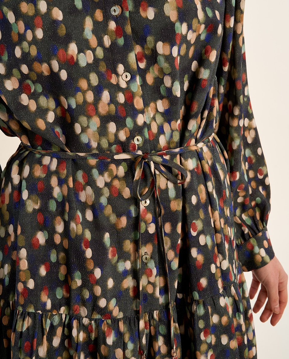 Vestido camisero con estampado y volantes - Molly Bracken - Kaki Kaki-5