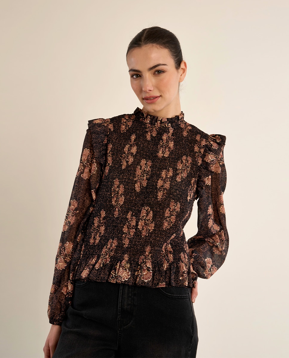 Top de mujer de manga larga con estampado - Molly Bracken - Marrón chocolate Marrón chocolate-3