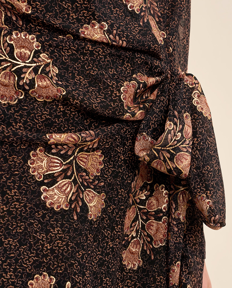Vestido de manga larga con estampado y lazada - Molly Bracken - Marrón chocolate Marrón chocolate-5