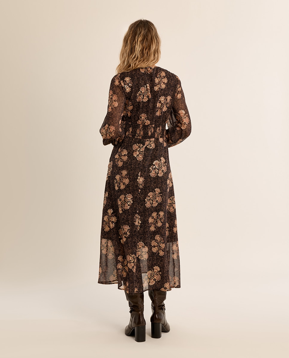 Vestido de manga larga con estampado - Molly Bracken - Marrón chocolate Marrón chocolate-4