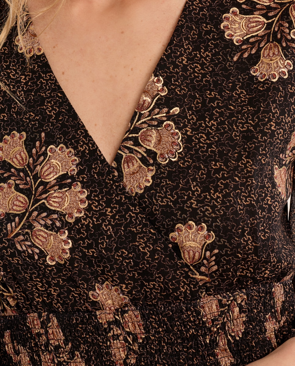 Vestido de manga larga con estampado - Molly Bracken - Marrón chocolate Marrón chocolate-5