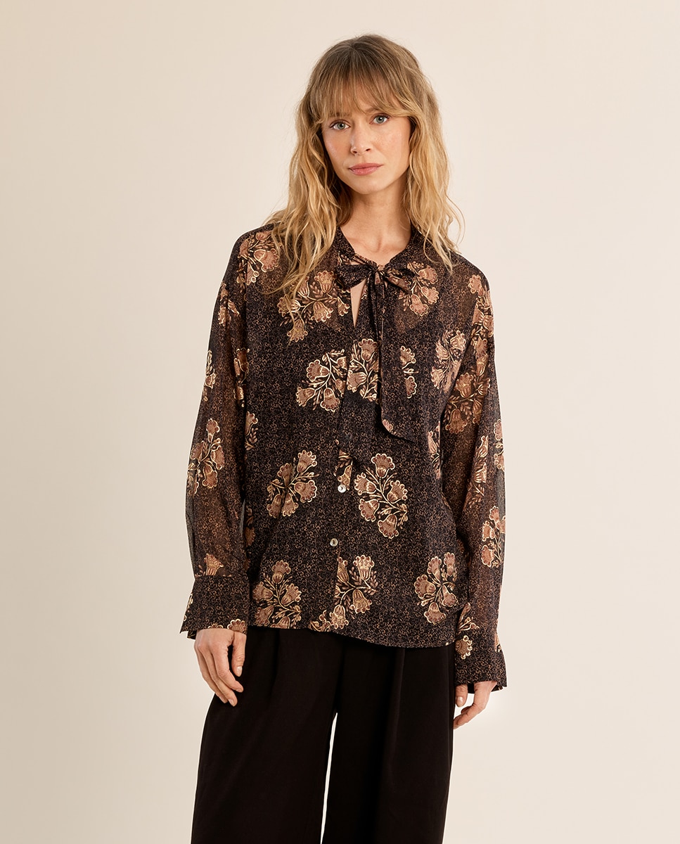 Camisa de mujer de manga larga con estampado - Molly Bracken - Marrón chocolate Marrón chocolate-2