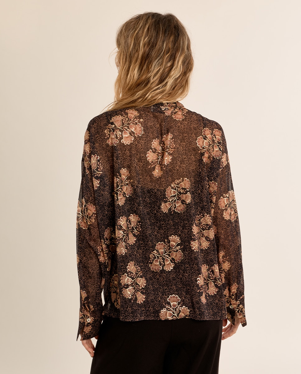 Camisa de mujer de manga larga con estampado - Molly Bracken - Marrón chocolate Marrón chocolate-4