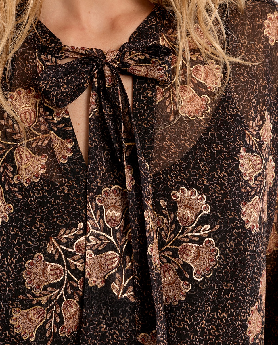 Camisa de mujer de manga larga con estampado - Molly Bracken - Marrón chocolate Marrón chocolate-5
