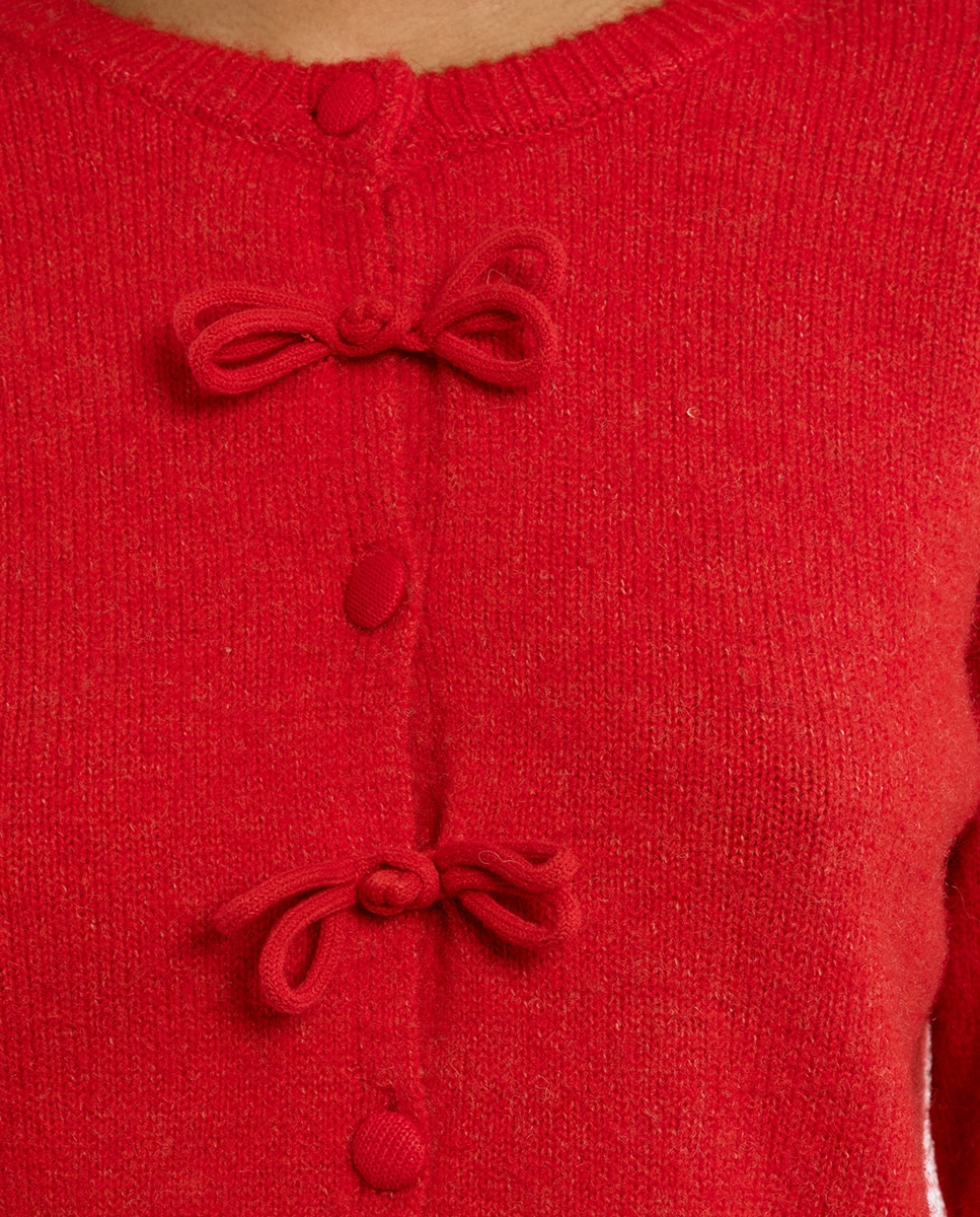 Cárdigan de mujer de manga larga detalle lazos - Lili Sidonio - Rojo Rojo-5