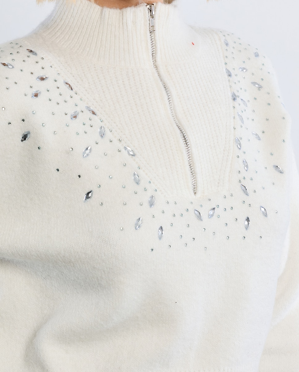 Jersey de mujer de manga larga detalle abalorios - Lili Sidonio - Blanco Blanco-5