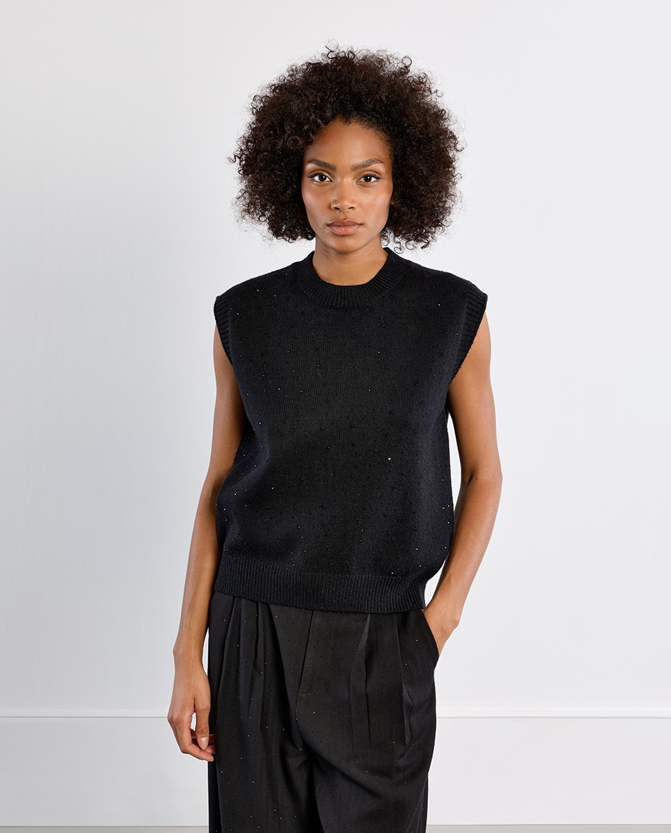 Jersey de mujer de manga sisa corte recto - Lili Sidonio - Negro Negro-3