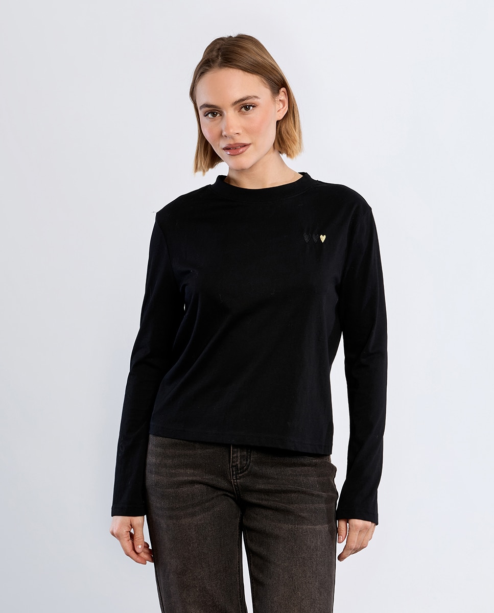 Camiseta de mujer de manga larga estampado corazones - Lili Sidonio - Negro Negro-2