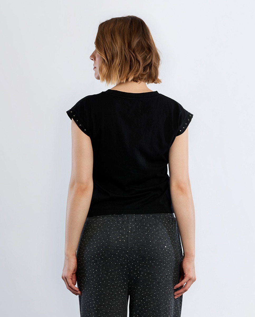 Camiseta de mujer de manga corta detalle tachuelas - Lili Sidonio - Negro Negro-4