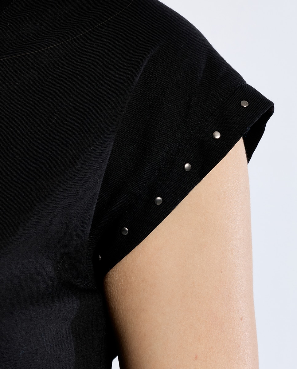 Camiseta de mujer de manga corta detalle tachuelas - Lili Sidonio - Negro Negro-5