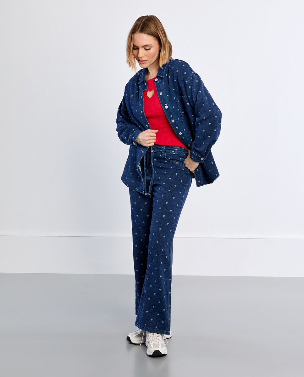 Sobrecamisa de mujer vaquera estampado corazones - Lili Sidonio - Azul Azul-1