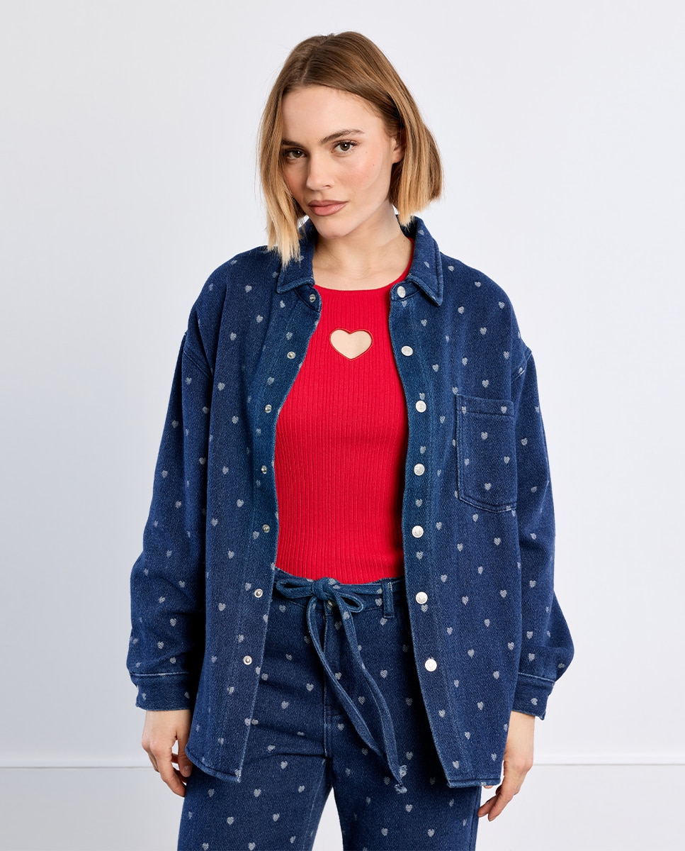 Sobrecamisa de mujer vaquera estampado corazones - Lili Sidonio - Azul Azul-2