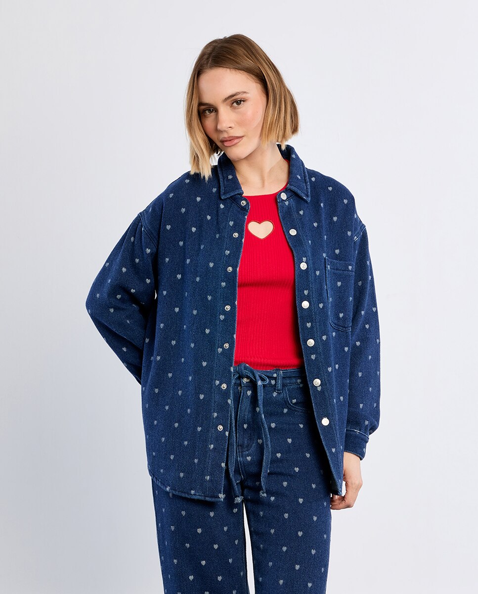 Sobrecamisa de mujer vaquera estampado corazones - Lili Sidonio - Azul Azul-3