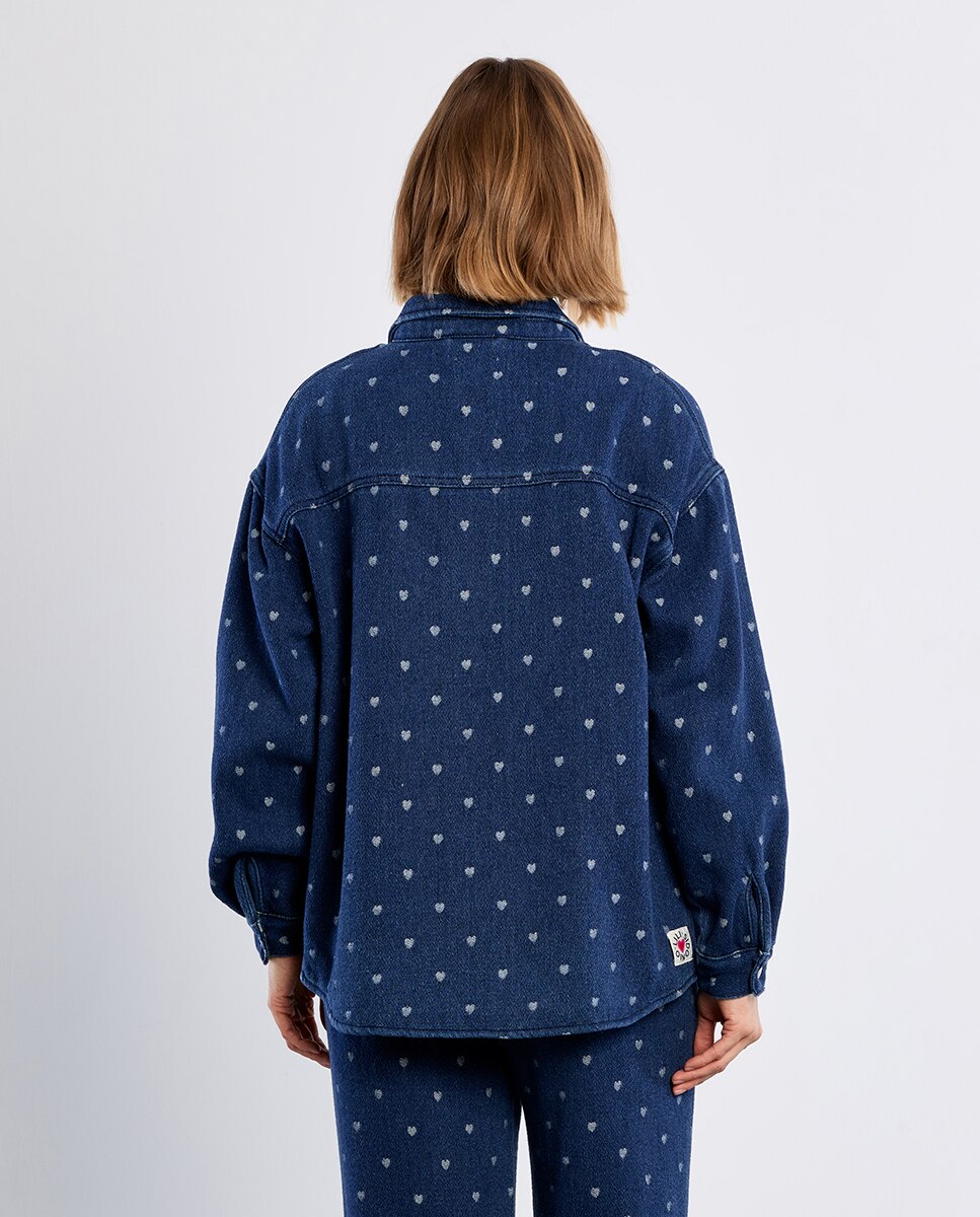 Sobrecamisa de mujer vaquera estampado corazones - Lili Sidonio - Azul Azul-4