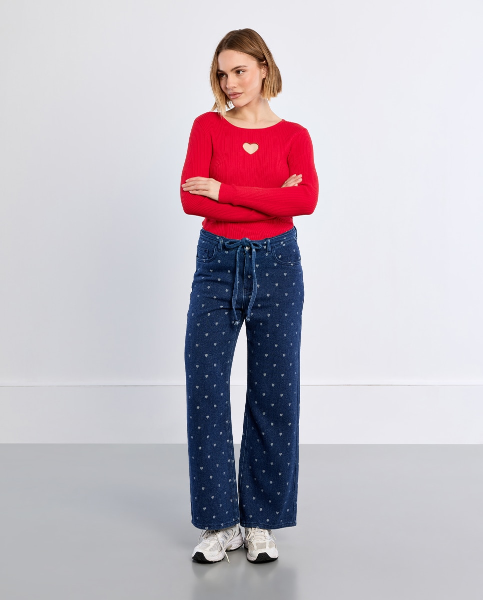 Pantalón de mujer vaquero estampado corazones - Lili Sidonio - Azul Azul-1
