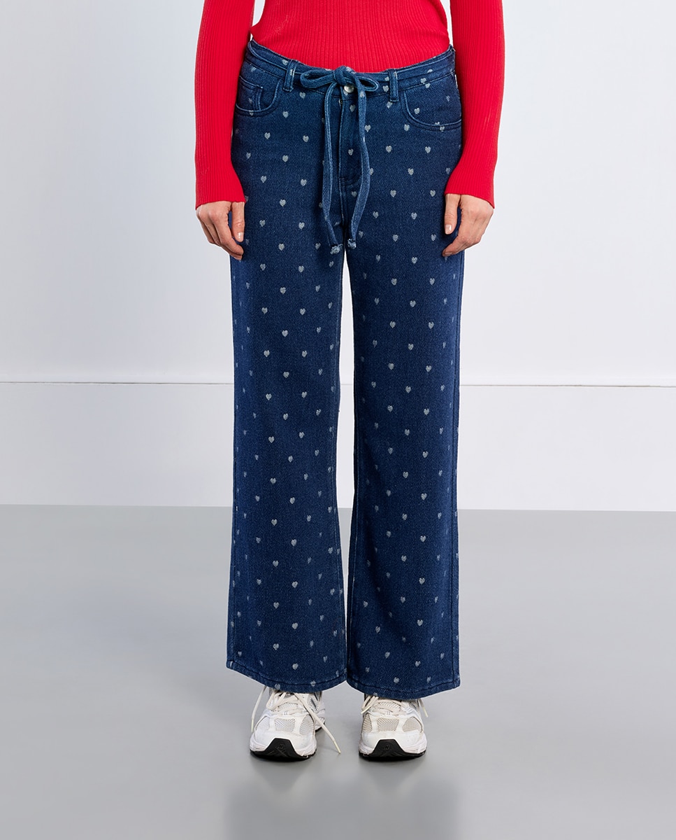 Pantalón de mujer vaquero estampado corazones - Lili Sidonio - Azul Azul-2