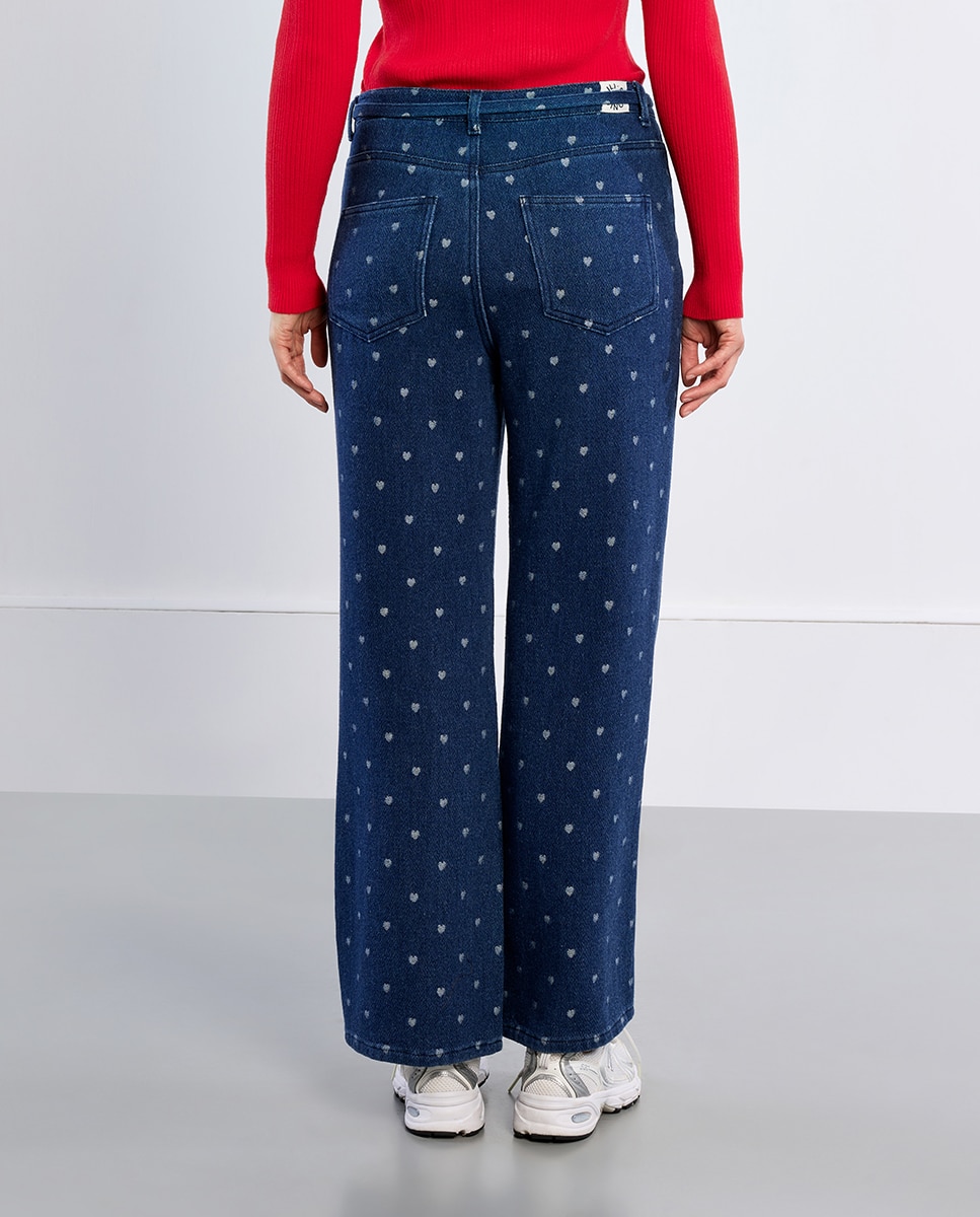 Pantalón de mujer vaquero estampado corazones - Lili Sidonio - Azul Azul-3