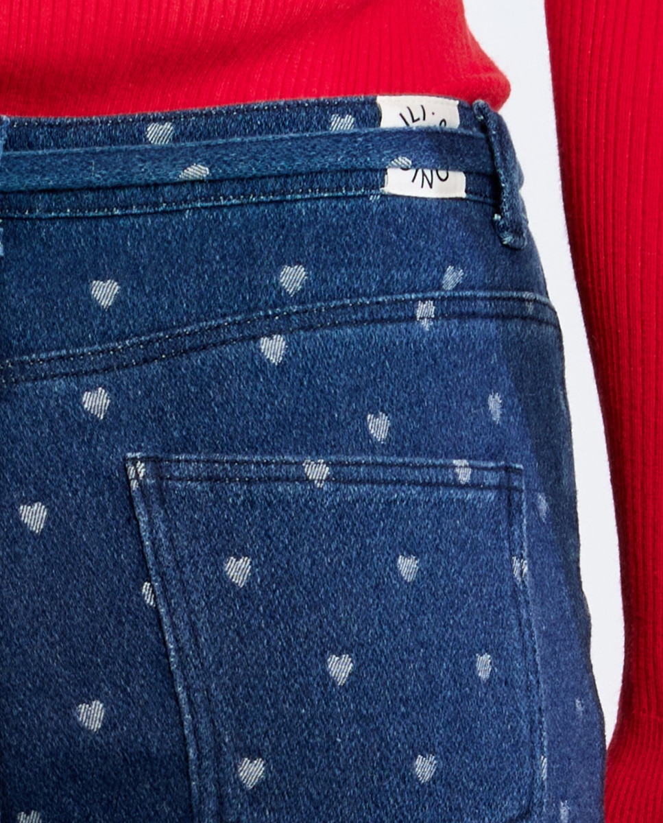Pantalón de mujer vaquero estampado corazones - Lili Sidonio - Azul Azul-4