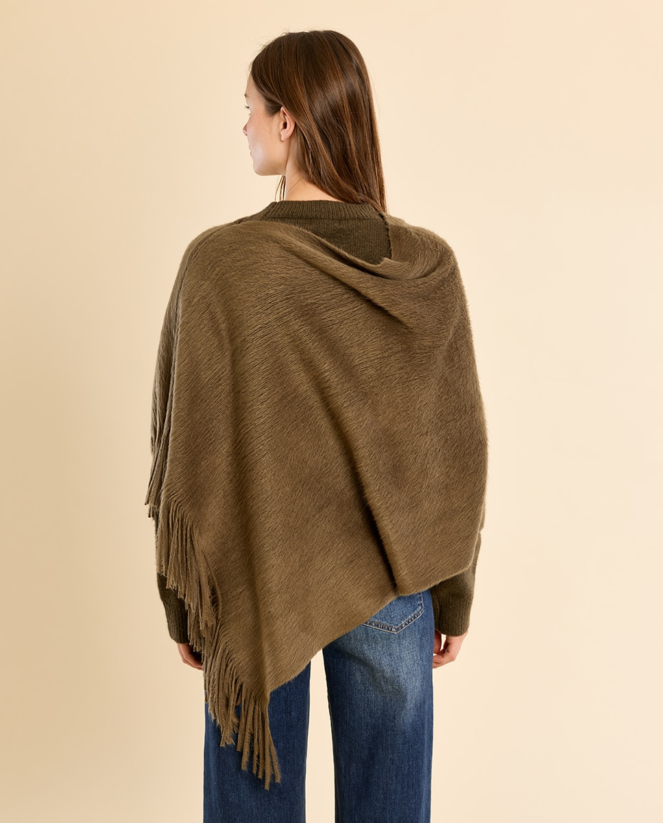Poncho de mujer asimétrico con flecos - Molly Bracken - Kaki Kaki-4