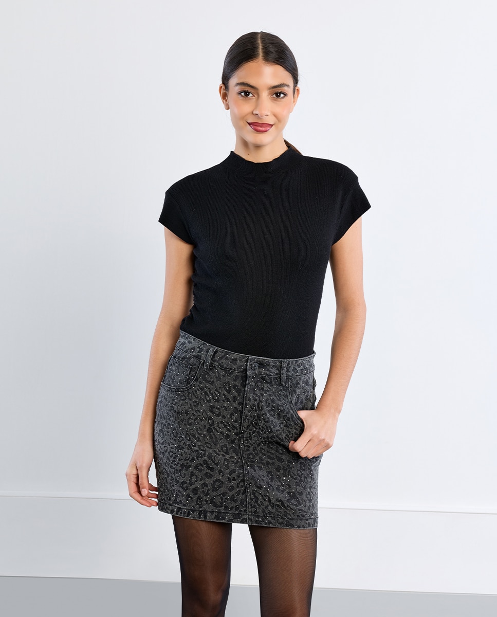 Falda corta vaquera estampado animal - Lili Sidonio - Negro Negro-3