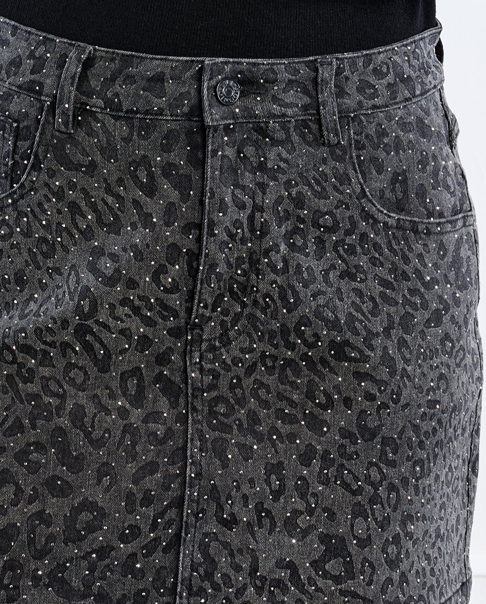 Falda corta vaquera estampado animal - Lili Sidonio - Negro Negro-5