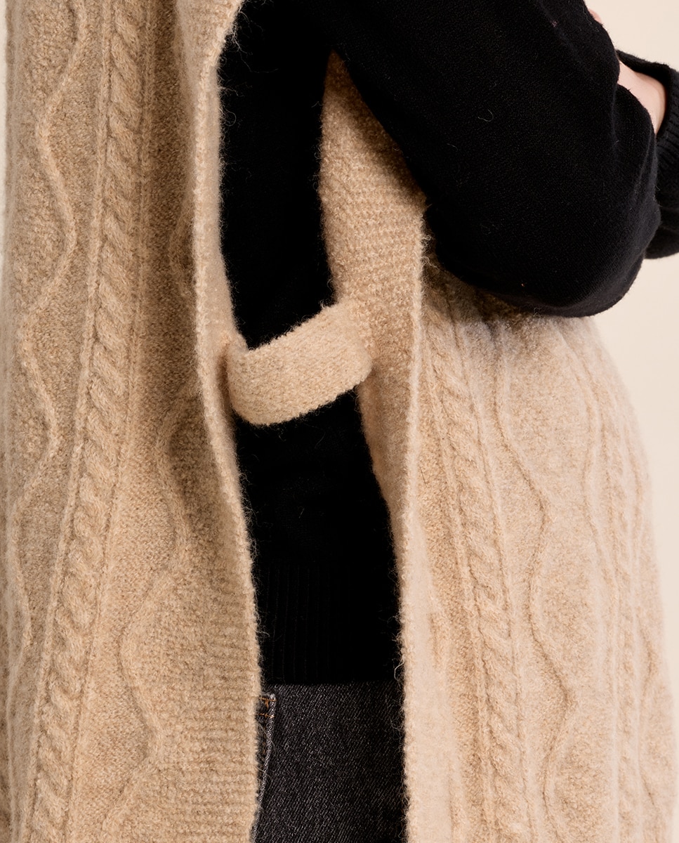 Poncho de mujer asimétrico con cuello alto - Molly Bracken - Beige Beige-5