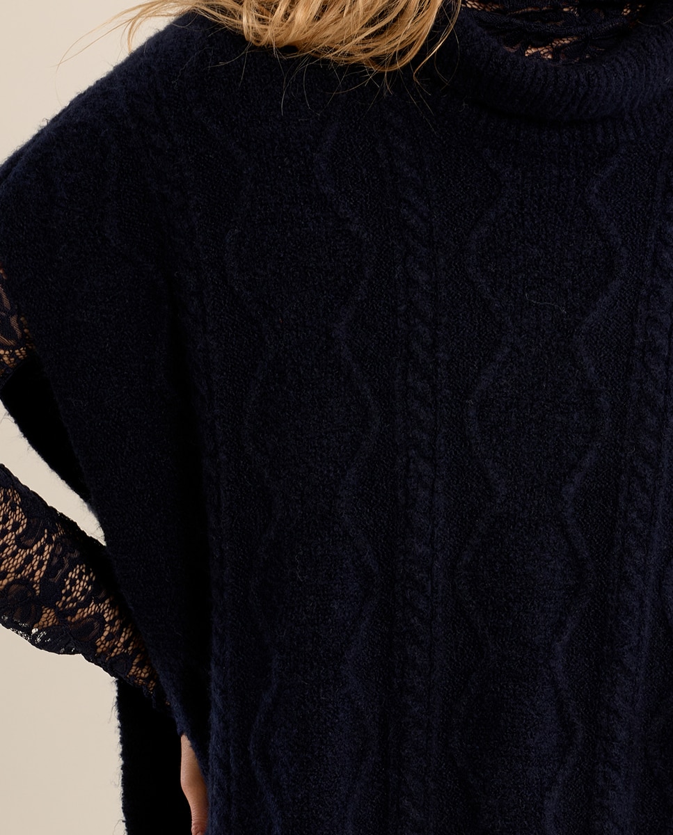 Poncho de mujer asimétrico con cuello alto - Molly Bracken - Azul marino Azul marino-5