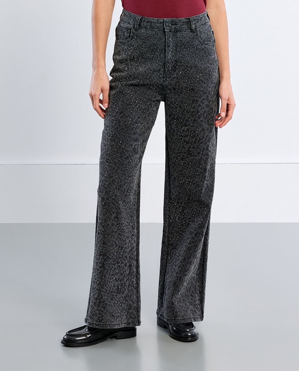 Pantalón de mujer largo vaquero con estampado - Lili Sidonio - Negro Negro-2