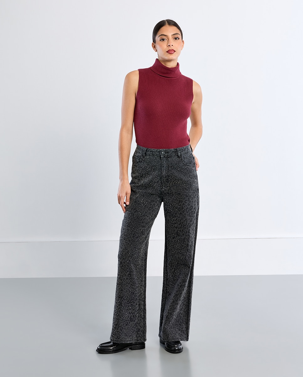 Pantalón de mujer largo vaquero con estampado - Lili Sidonio - Negro Negro-3