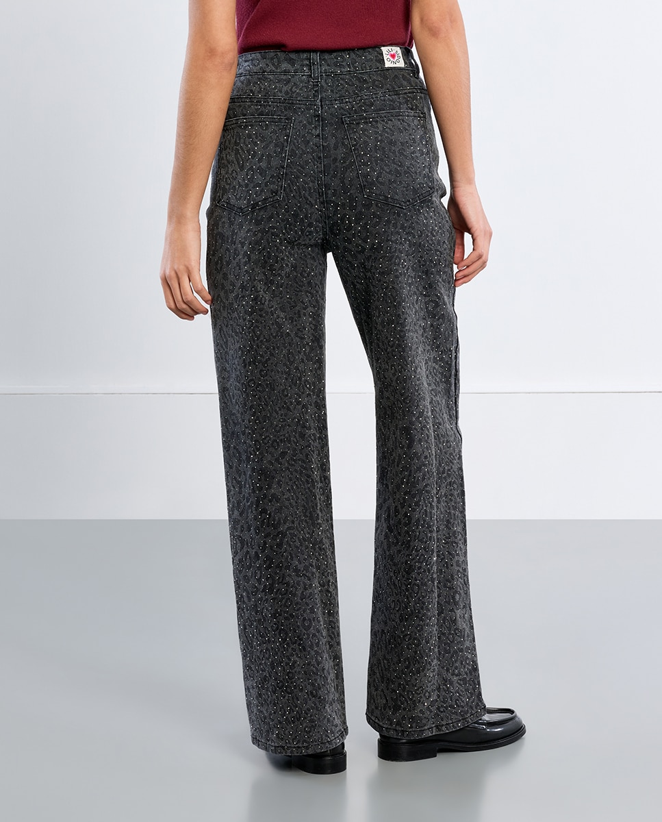 Pantalón de mujer largo vaquero con estampado - Lili Sidonio - Negro Negro-4