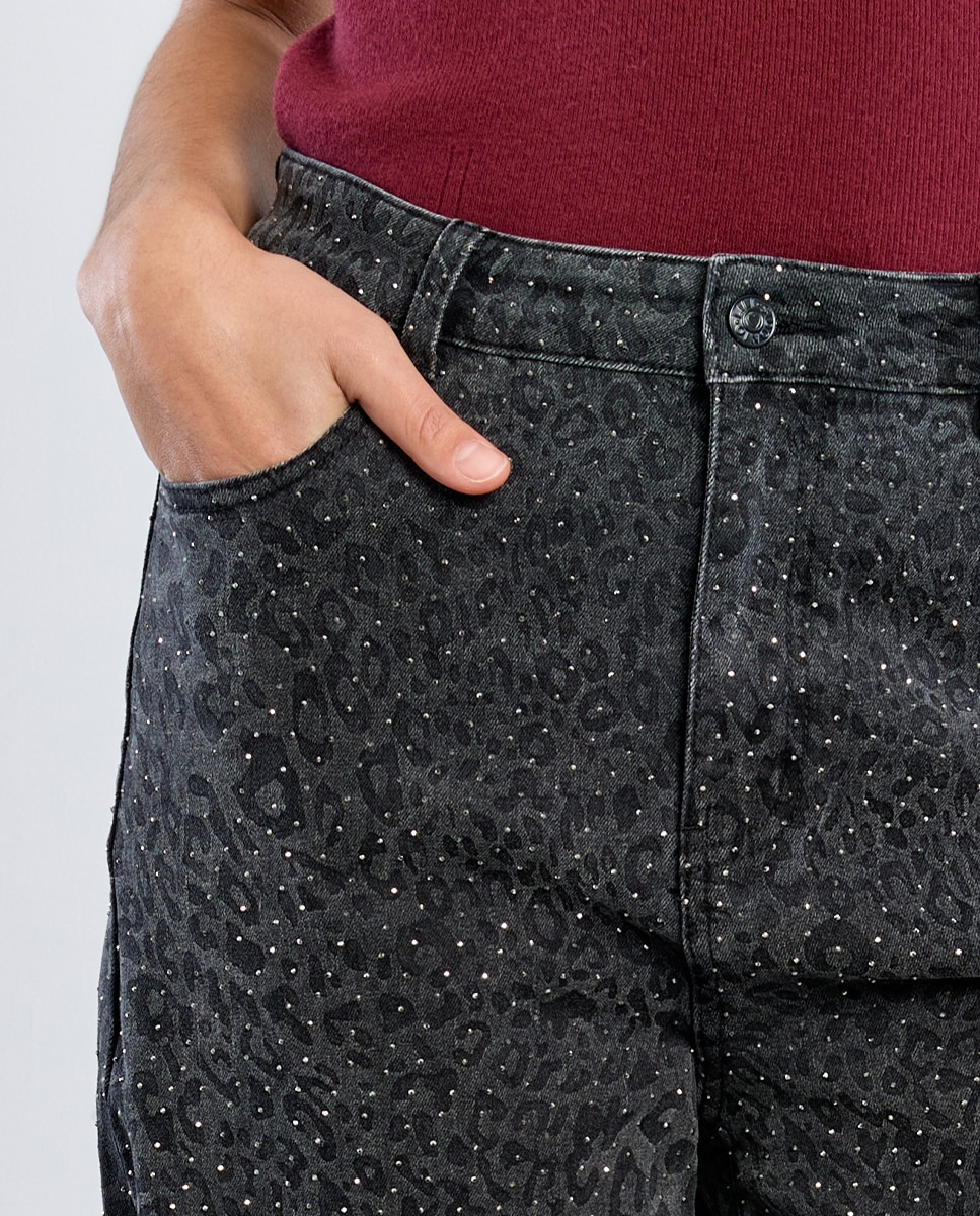 Pantalón de mujer largo vaquero con estampado - Lili Sidonio - Negro Negro-5