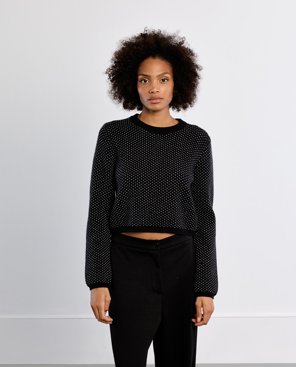 Jersey de mujer de manga larga estampado lunares - Lili Sidonio - Negro Negro-2