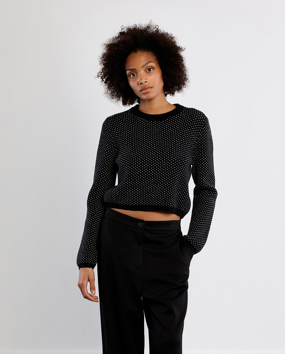 Jersey de mujer de manga larga estampado lunares - Lili Sidonio - Negro Negro-3