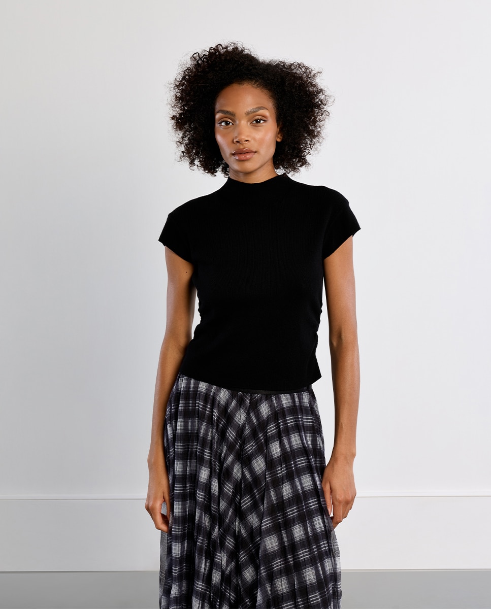 Jersey de mujer de manga corta cuello cerrado - Lili Sidonio - Negro Negro-2