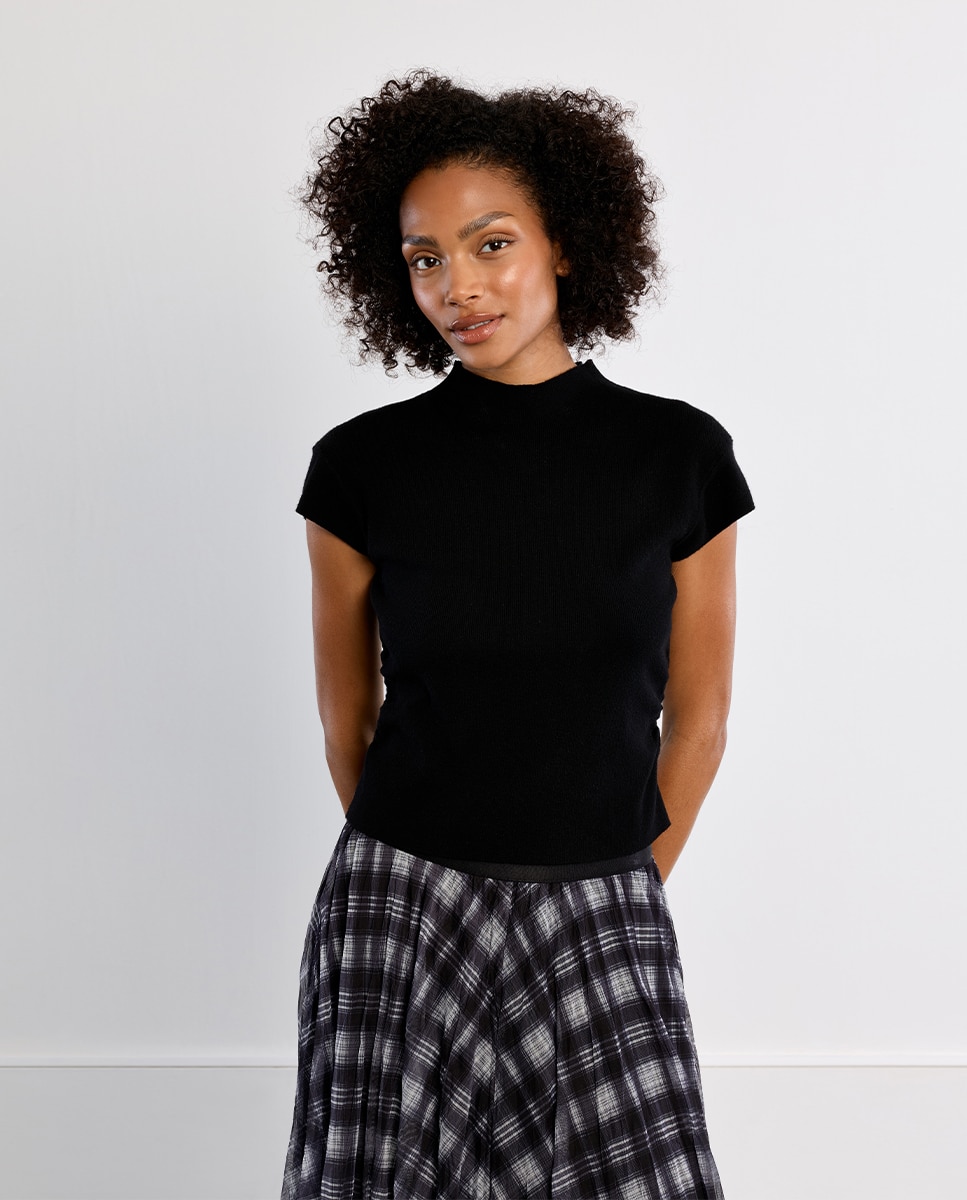 Jersey de mujer de manga corta cuello cerrado - Lili Sidonio - Negro Negro-3