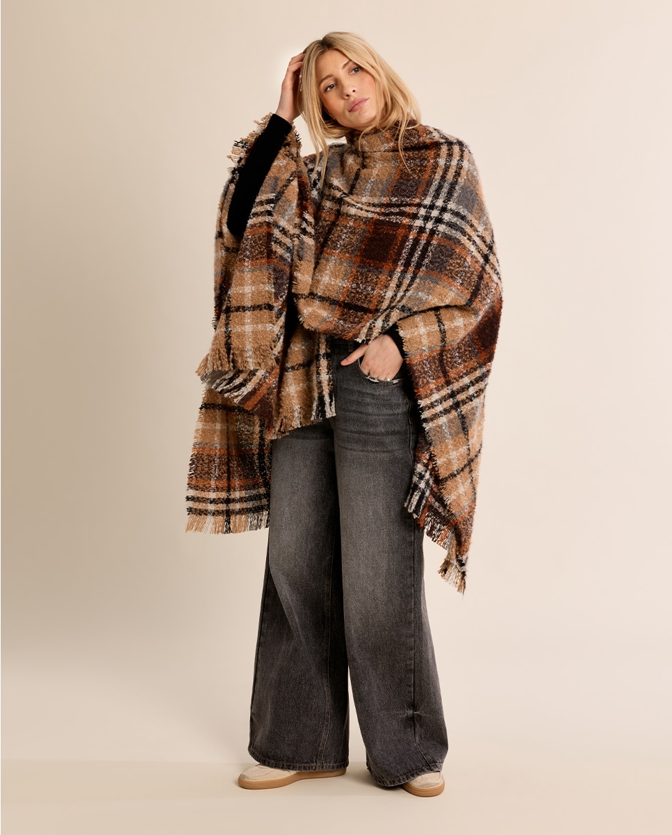 Poncho de mujer largo con estampado - Molly Bracken - Camel Camel-1