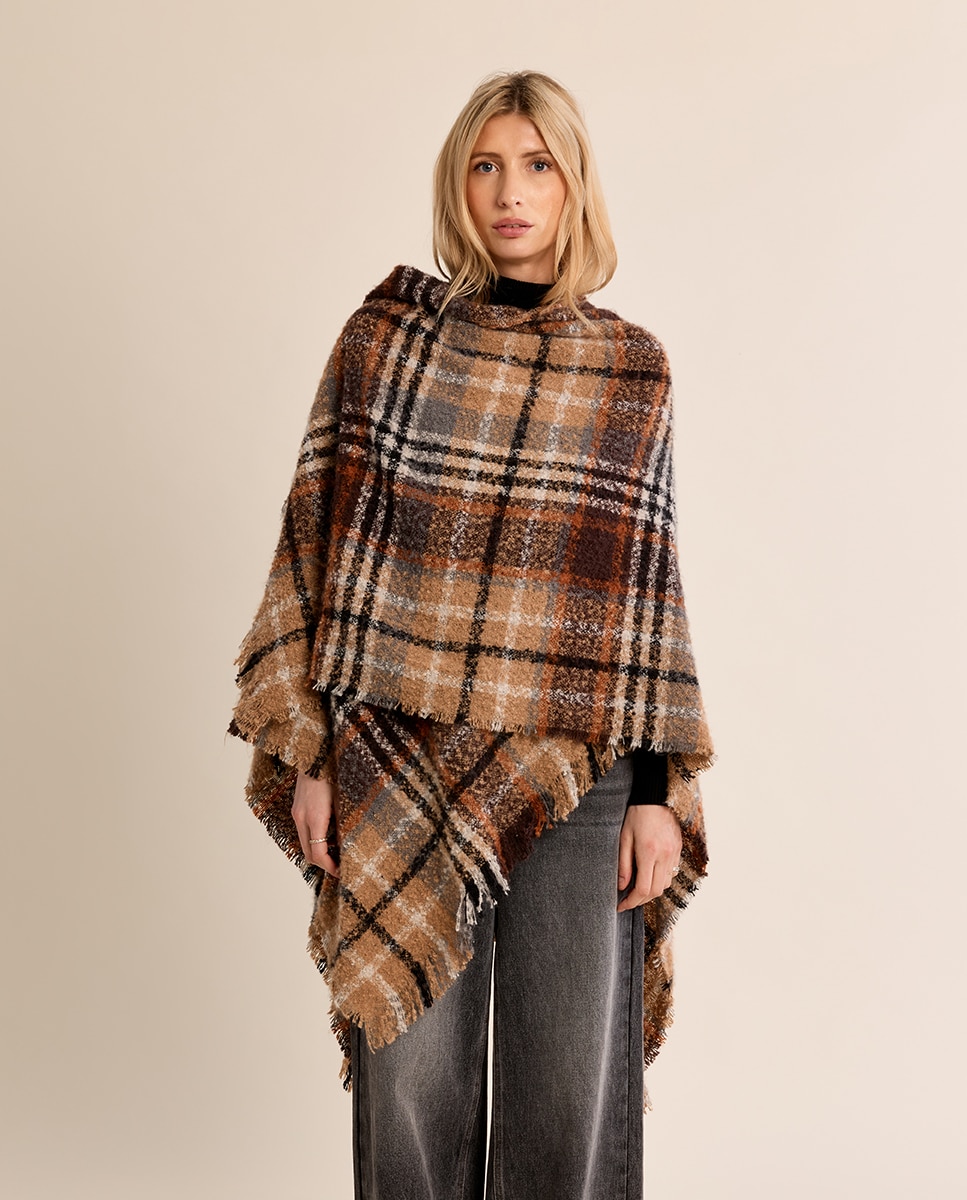 Poncho de mujer largo con estampado - Molly Bracken - Camel Camel-2