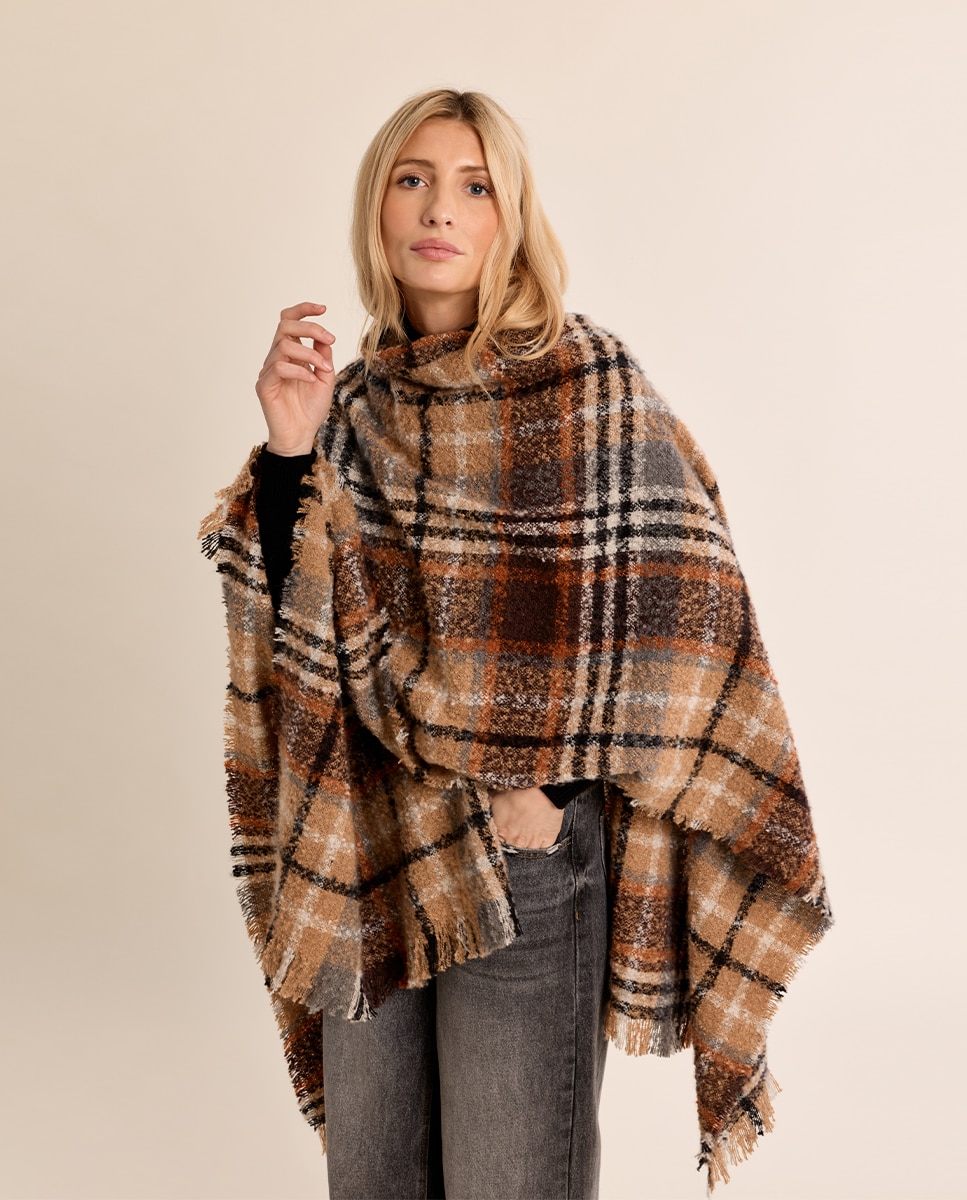Poncho de mujer largo con estampado - Molly Bracken - Camel Camel-3