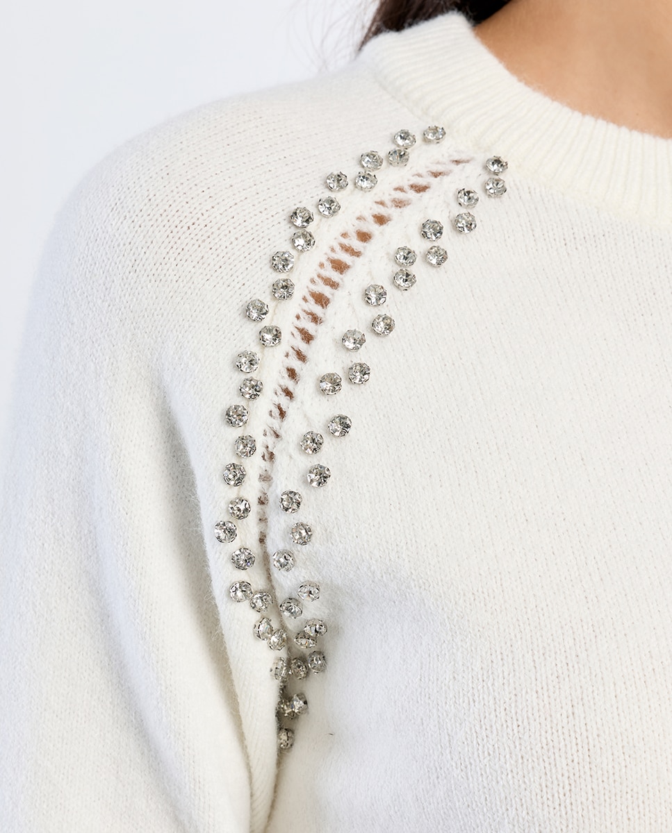 Jersey de mujer de manga larga detalle abalorios - Lili Sidonio - Blanco Blanco-5