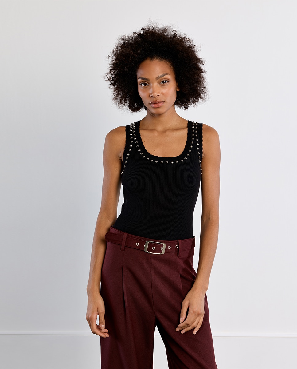 Top de mujer de tirantes detalle abalorios - Lili Sidonio - Negro Negro-3