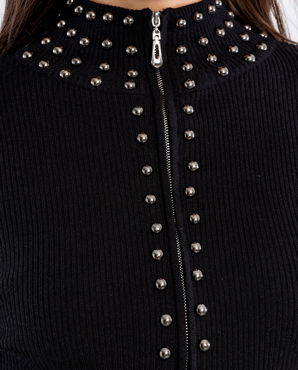 Vestido midi de punto detalle abalorios - Lili Sidonio - Negro Negro-5