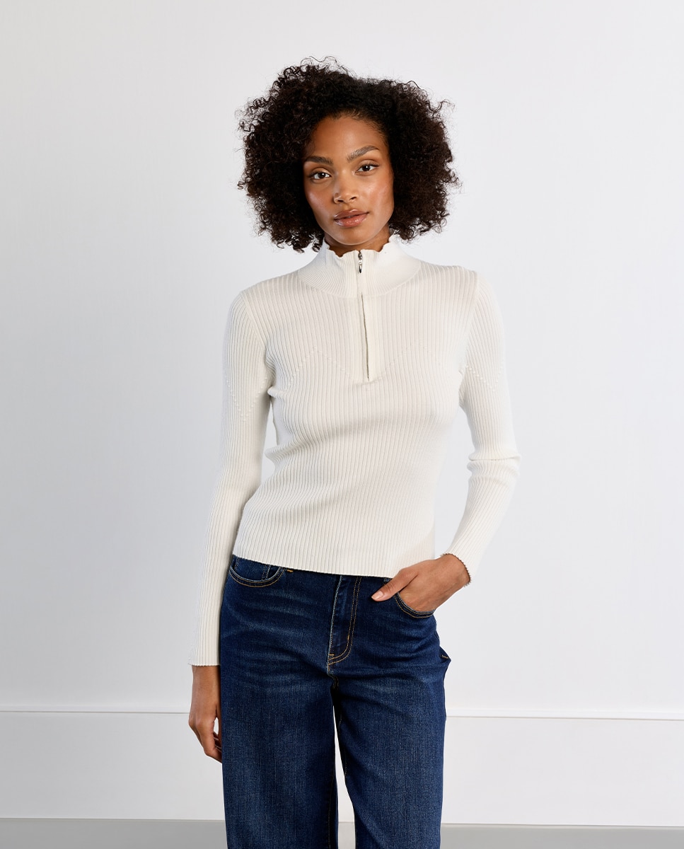 Jersey de mujer de manga larga cuello alto - Lili Sidonio - Blanco Blanco-1