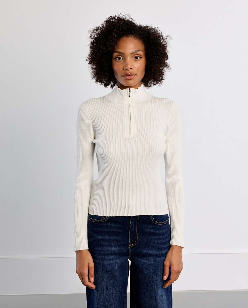 Jersey de mujer de manga larga cuello alto - Lili Sidonio - Blanco Blanco-3