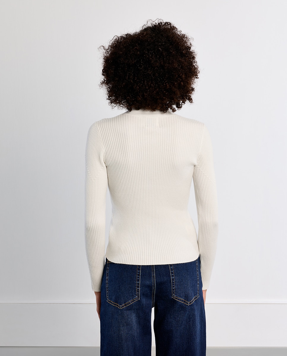 Jersey de mujer de manga larga cuello alto - Lili Sidonio - Blanco Blanco-4