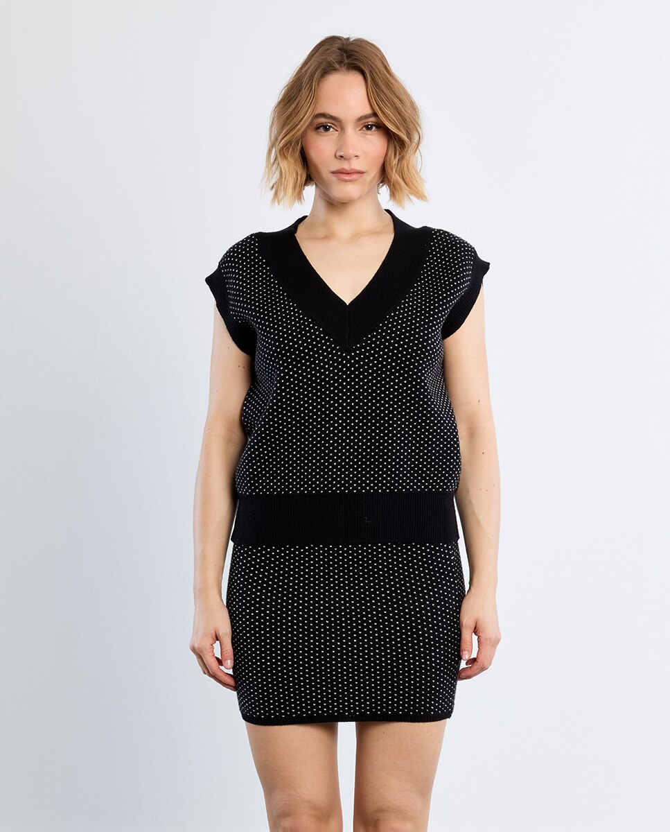 Jersey de mujer de manga sisa estampado lunares - Lili Sidonio - Negro Negro-2