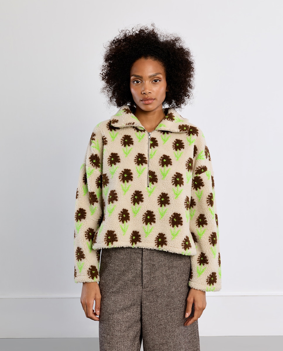 Sudadera de mujer de borreguito estampado flores - Lili Sidonio - Blanco Blanco-2
